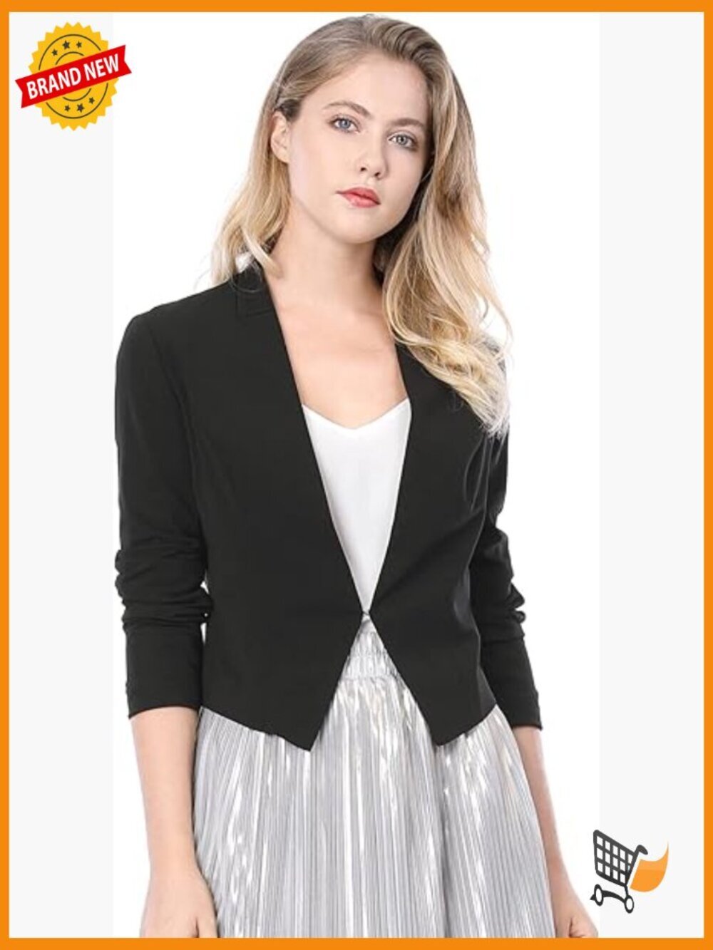 Womens Cropped Collarless Blazer Business Casual Office Suit Jacket Lightweight